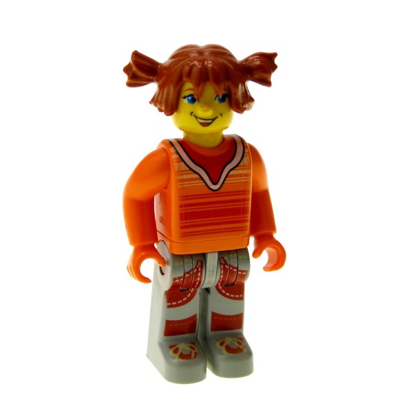 1 x Lego System Figur 4 Juniors Creator Frau Mädchen Tina Oberkörper orange Hose grau Haare Zöpfe braun 4121 4116 4177 9544 4172 cre001