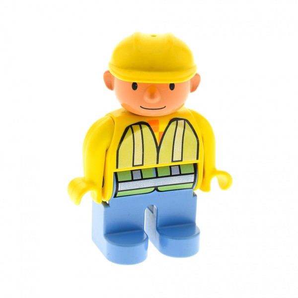 1x Lego Duplo Figur Mann Bob der Baumeister hell blau gelb Warnweste 4555pb031