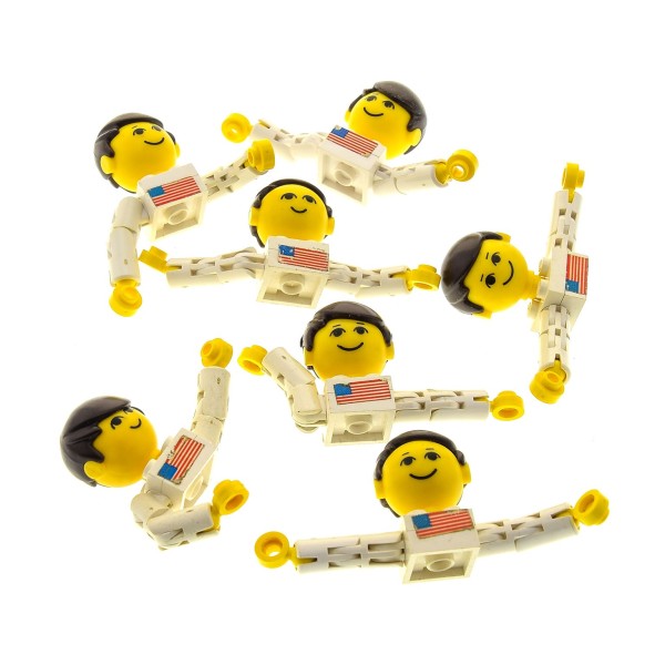 7 x Lego System Homemaker Großkopf Figuren Set Mann Astronaut weiß Legoland Space Mond Landung Aufkleber unschön 367 565 792c03pb02 