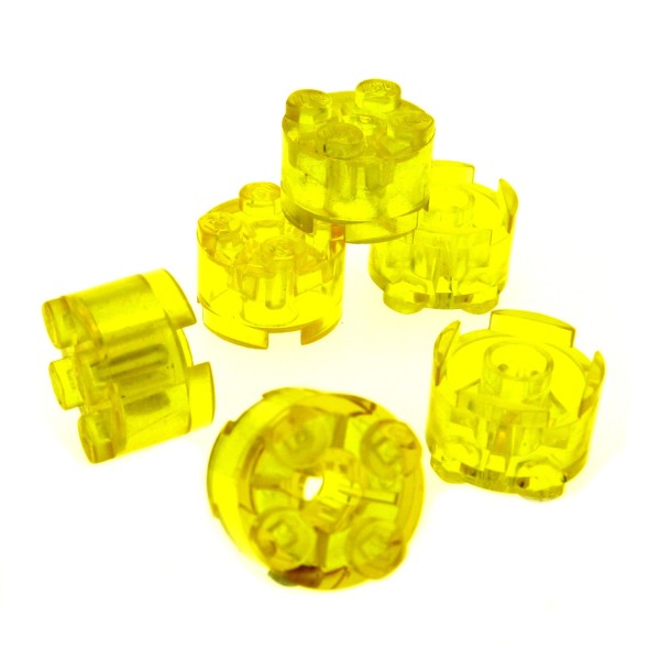 6 x Lego System Rund Glas Stein hoch transparent gelb 2x2 mit Achs Loch Licht Stütze Pfosten Balken Säule Glasstein 3941