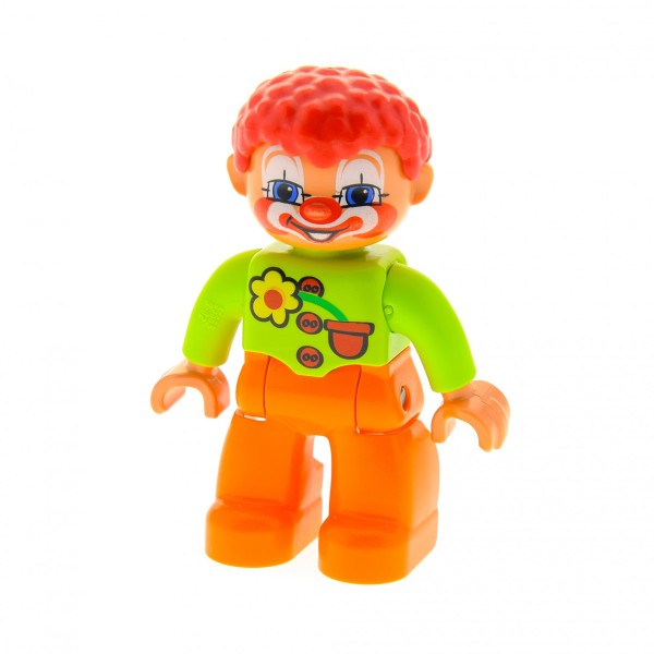 1x Lego Duplo Figur Mann orange hell grün Haare rot Zirkus Clown 47394pb109