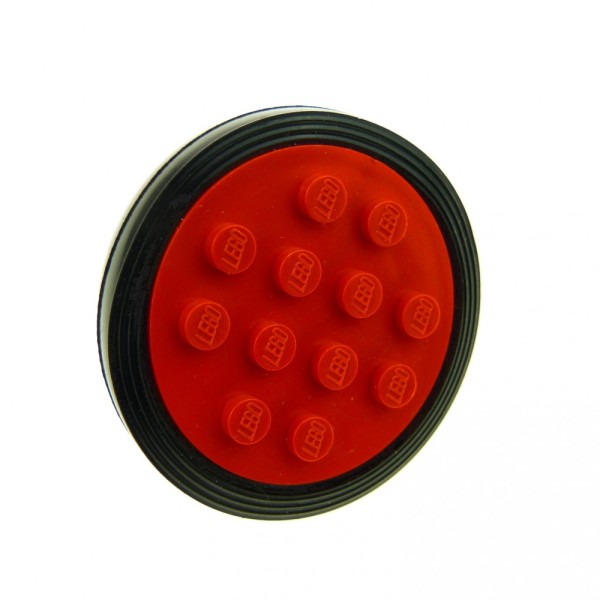 1x Lego Rad Felge 12N rot Reifen schwarz glatt 43 mm Pin grau 36 715c01