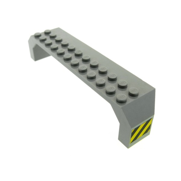 1 x Lego System Stütze alt-hell grau 2x14x2 mit Warn Streifen gelb Säule Pfeiler Träger Brücke Bogen Radkasten 30296pb01
