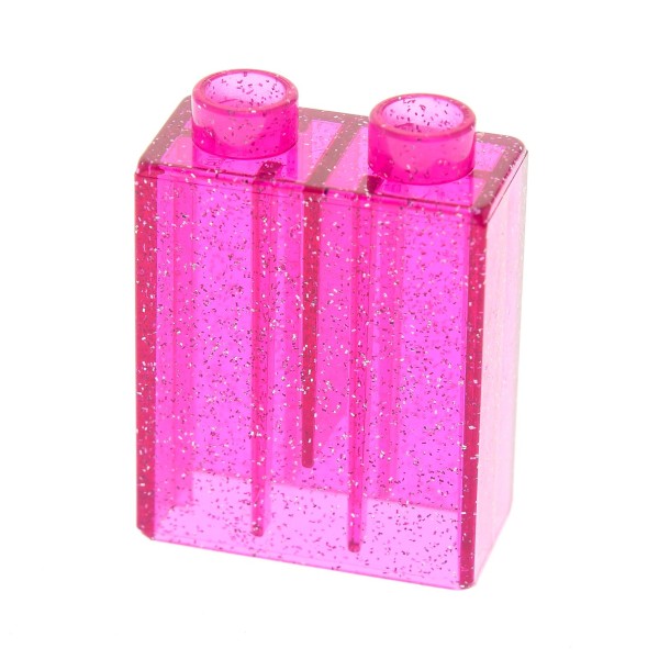1x Lego Duplo Glas Stein B-Ware abgenutzt 1x2x2 glitzer transparent pink 4066