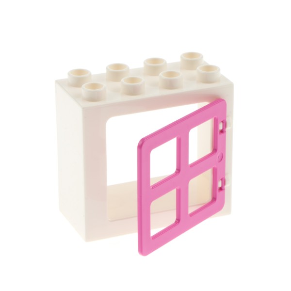 1x Lego Duplo Fenster Rahmen klein 2x4x3 weiß Tür 1x4x3 pink rosa 90265 61649