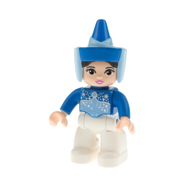 1x Lego Duplo Figur Frau weiß Gute Fee Oberteil blau Sterne silber 47394pb172