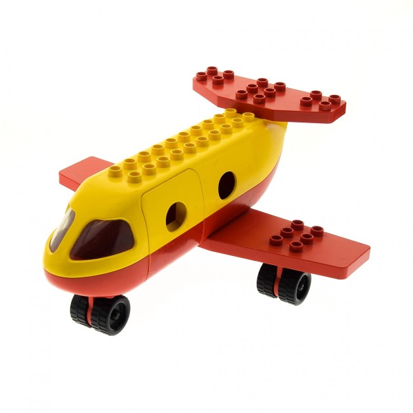 1 x Lego Duplo Flugzeug B-Ware beschädigt rot gelb Passagier Düsen Jet groß 2150c01