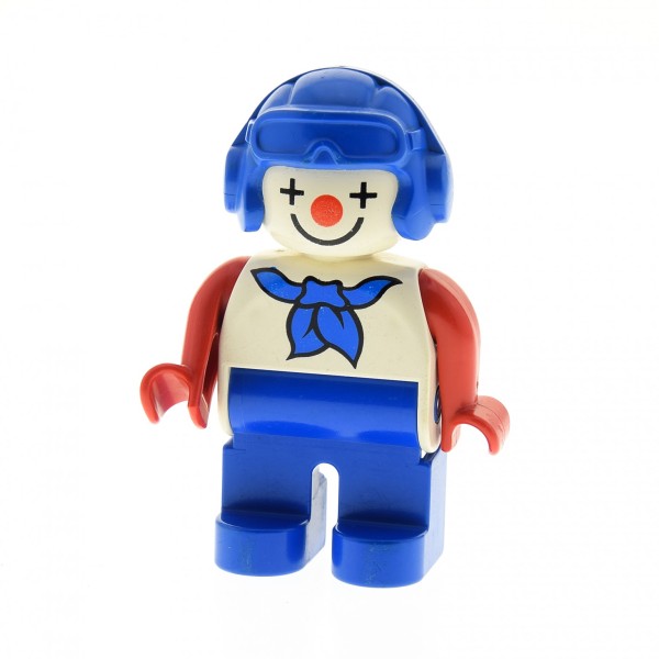 1x Lego Duplo Figur Mann blau weiß Clown Halstuch Zirkus Kanone 4555pb110
