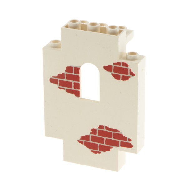 1x Lego Mauerteil 2x5x6 creme weiß bedruckt Ziegel rot Wand Fenster Burg 4444p06