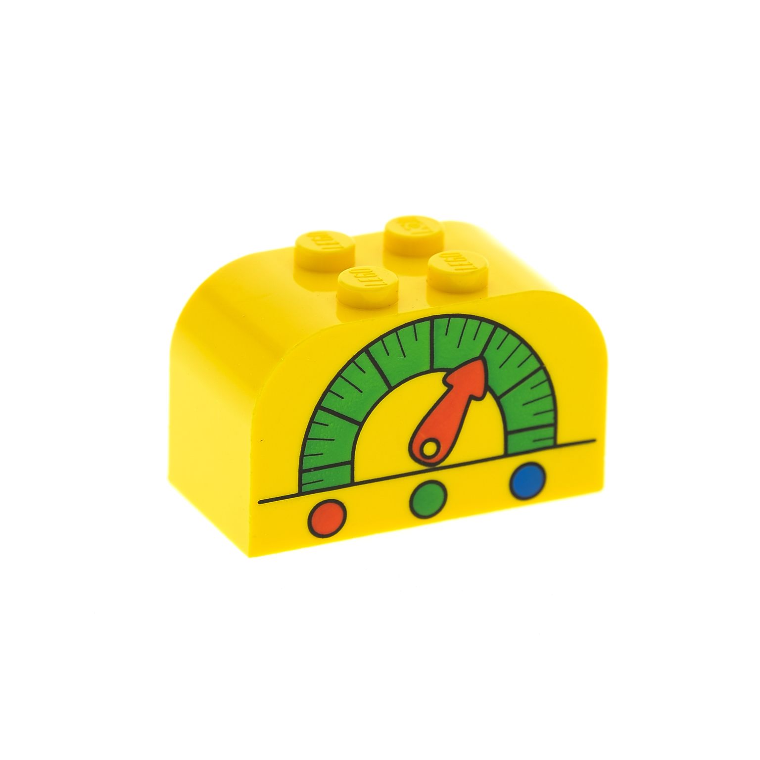 1x Lego System Rundstein Motiv Uhr gelb schwarz 2x4x2 halbrund bedruckt 4744pb15 