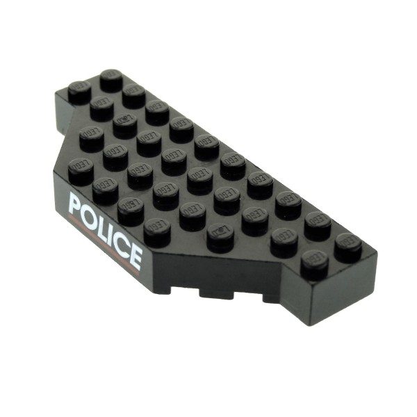1x Lego Bau Stein Platte 4x10 schwarz dick bedruckt Police weiß 30181pb01