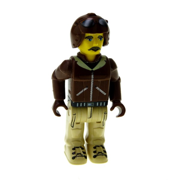 1 x Lego System Figur 4 Juniors Jack Stone Pilot Mann Jacke braun Hose beige tan Helm braun Schnurrbart 4615 4614 1436 js008