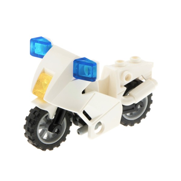1x Lego Motorrad weiß Motorcycle Polizei Scheinwerfer gelb blau 52035c01