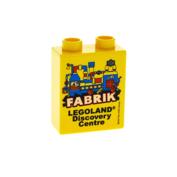 1 x Lego Duplo Motivstein Sonderstein Sammelstein gelb 1x2x2 bedruckt Legoland Discovery Centre FABRIK 2014 76371*