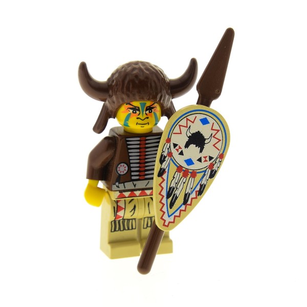1 x Lego System Figur Indianer Medizin Mann Torso dunkel braun beige Schamane Western Wild West mit Speer und Schild 6748 6718 6766 6763 30113 4497 2586pw1 973px107c01 ww019