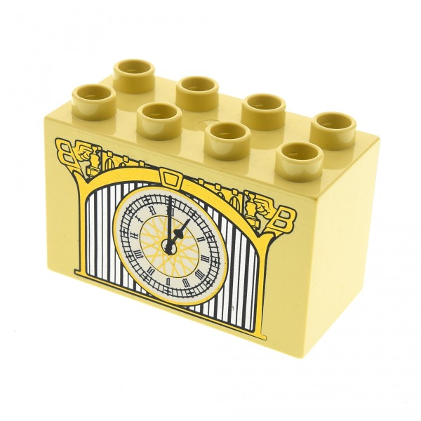 1x Lego Duplo Stein 2x4x2 beige bedruckt Uhr Winged B 5828 4620529 31111pb038