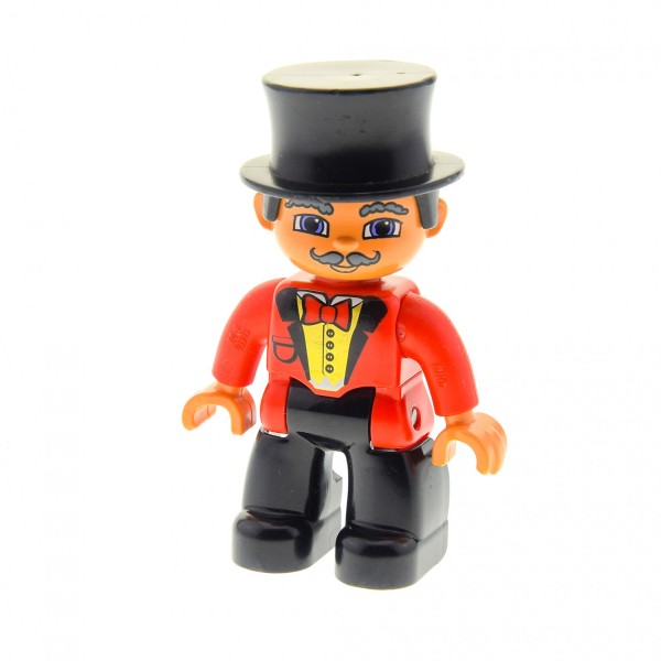 1x Lego Duplo Figur Mann schwarz Fliege rot Zylinder Zirkus Direktor 47394pb110