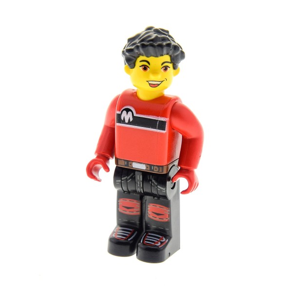 1 x Lego System Figur 4 Juniors Creator Mann Junge Max Pullover rot Hose schwarz Haare schwarz 4124 4524 cre011