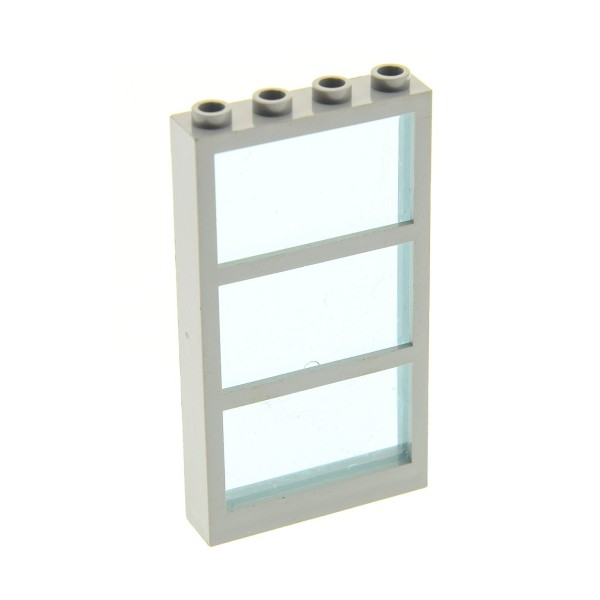 1 x Lego System Fenster Rahmen alt-hell grau 1 x 4 x 6 3 Felder Scheibe Glas transparent hell blau 6160c03