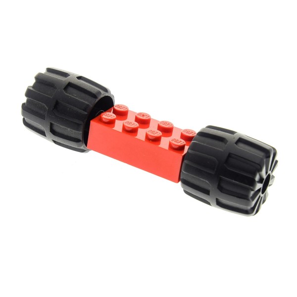 1 x Lego System Rad Achse rot Hartplastik Räder schwarz klein 22mm D. x 24mm Achshalter Stein 2x4 Auto Fahrzeug 6249 6118