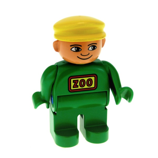 1x Lego Duplo Figur Mann grün Jacke Zoo Hut gelb Wärter Tier Pfleger 4555pb079