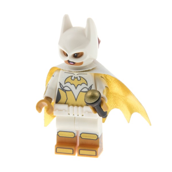 1x Lego Figur Batman Movie Frau Disco Batgirl Mikrofon Umhang weiß gold sh443