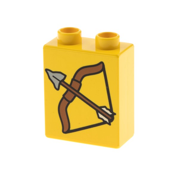 1x Lego Duplo Motivstein gelb 1x2x2 bedruckt Pfeil und Bogen Indianer 4066pb093