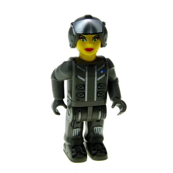 1 x Lego System Figur 4 Juniors Jack Stone Frau Res-Q Pilotin Jacke Hose grau Helm offen 4618 js029