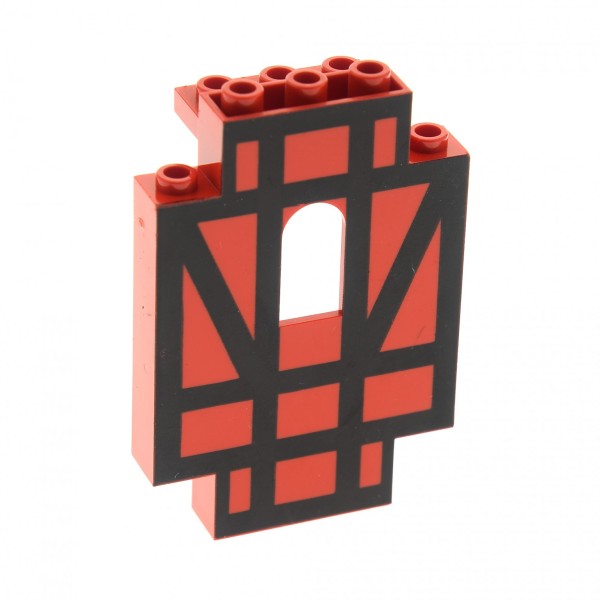 1x Lego Mauerteil B-Ware abgenutzt 2x5x6 rot bedruckt Fachwerk Fenster 4444p03