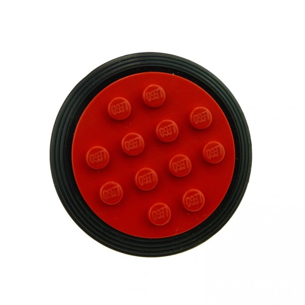1x Lego Rad Felge 12N rot Reifen schwarz glatt 43 mm Pin gelblich 36 715c01