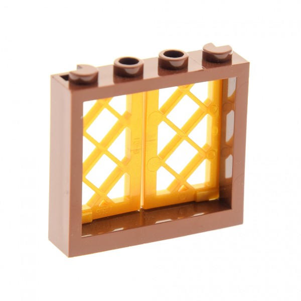 1x Lego Fenster Rahmen 1x4x3 rot braun 2 Flügel Gitter 1x2x3 gold 60607 60594