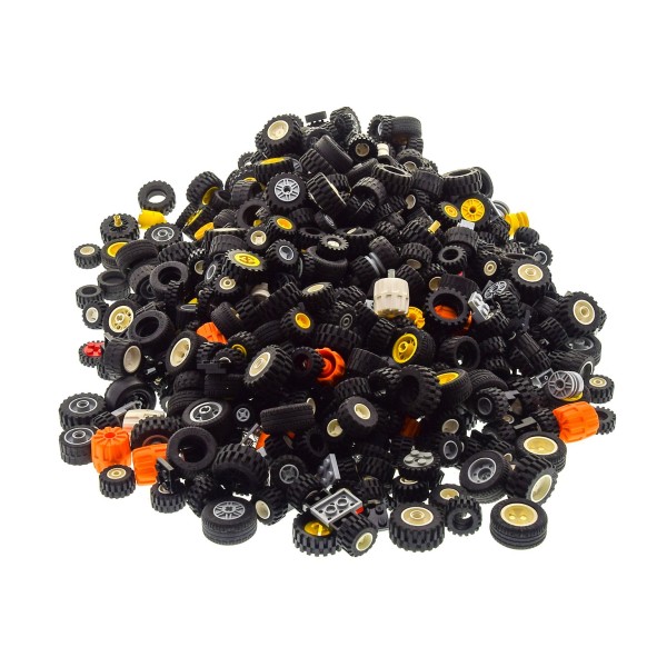 2,3 kg x Lego System Räder Reifen Felgen Set schwarz Auto Fahrzeug Rad verschiedene Form und Größe z.b. 6118 55981