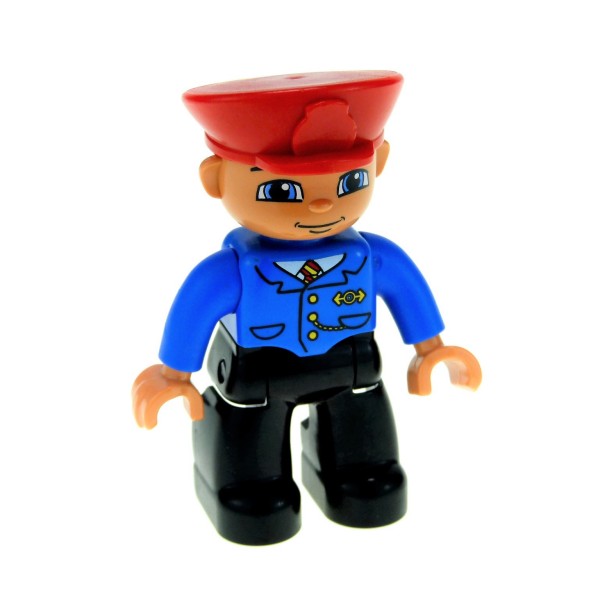 1x Lego Duplo Figur Mann schwarz Krawatte rot Eisenbahn Kontrolleur 47394pb051