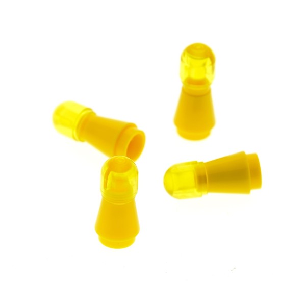 4 x Lego System Kegel Stein 1x1 gelb Top mit Nut Zylinder Trichter und Licht Stein transparent gelb Kappe Bionicle rund Set 10230 8971 4525464 4589b 4539499 58176