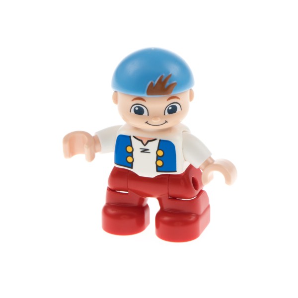 1x Lego Duplo Figur Kind Junge rot Top weiß Nimmerland Piraten Cubby 47205pb027