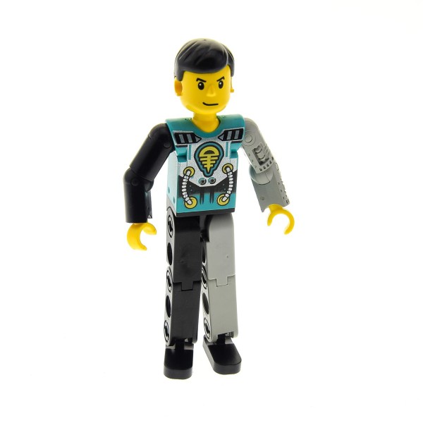 1x Lego Technic Figur Mann grün türkis Cyborg grau schwarz mechanischer Arm tech001