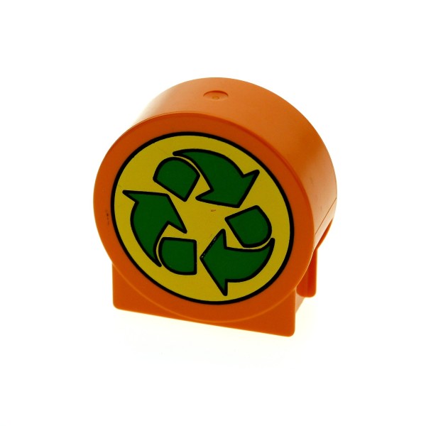 1 x Lego Duplo Motivstein rund orange 1x3x2 bedruckt mit Recycling Pfeil grün Schild Bild Bau Stein für Set 4659 41970px4