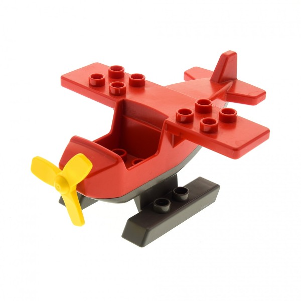 1x Lego Duplo Flugzeug rot alt-dunkel grau klein Propeller Kufen 6353 2159c05