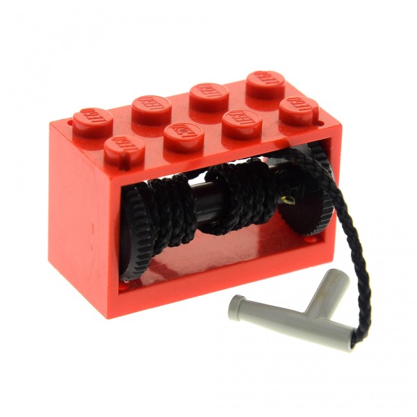 1x Lego Seilwinde rot 2x4x2 Seil schwarz Schlauch Düse alt-hell grau 4209c02