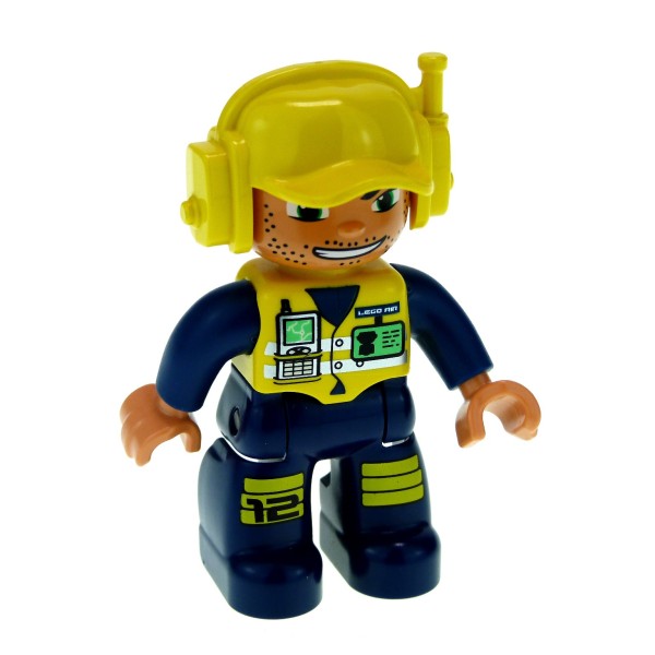 1x Lego Duplo Figur Mann dunkel blau Flughafen Lotse 12 Headset gelb 7394pb069