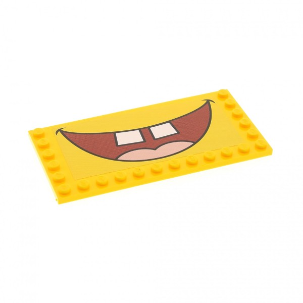 1x Lego Fliese modifiziert 6x12 gelb Noppen Mund Lächelnd Sponge Bob 6178pb004