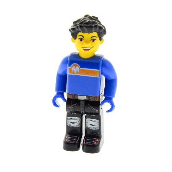1 x Lego System Figur 4 Juniors Creator Mann Junge Max Pullover blau Hose Haare schwarz 4121 4116 4177 9544 7396 cre003