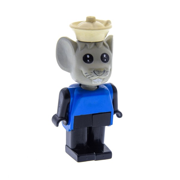 1 x Lego System Fabuland Figur B-Ware abgenutzt Tier Maus 4 alt-hell grau Fischer Mouse Torso blau Beine schwarz mit Hut weiss 3717 fab9e