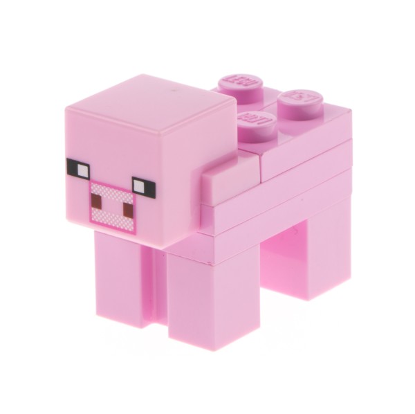 1x Lego Figur Minecraft Tier Schwein rosa Sau 1x2 Platte 19727pb005 minepig01