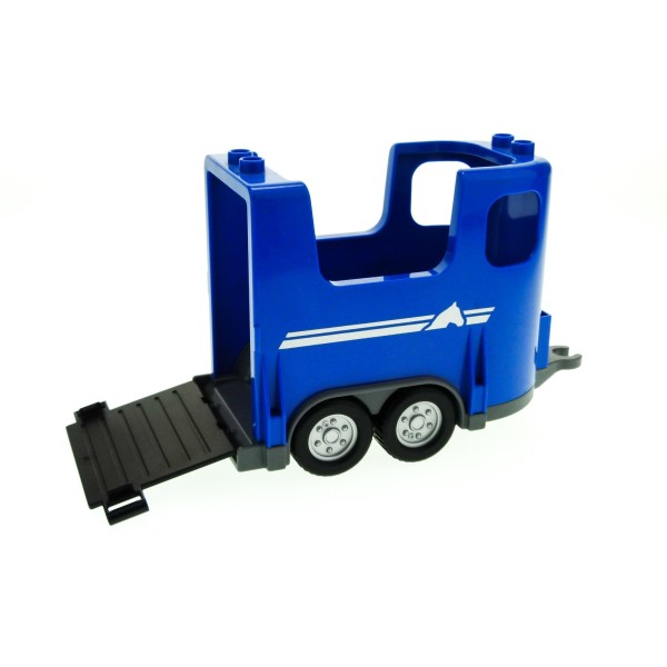 1x Lego Duplo Auto Anhänger blau Pferd Rampe Klappe schwarz 87657c01pb01