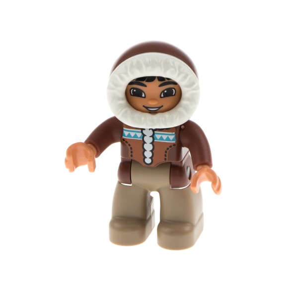 1x Lego Duplo Figur Mann dunkel beige Inuit Eskimo Jacke Parka 47394pb200