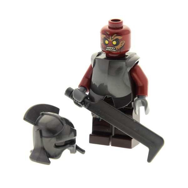 1 x Lego System Figur Uruk Hai dunkel braun Doppel Kopf dunkel rot Helm Rüstung Schwert Hobbit Herr der Ringe Set 9474 9471 970c00pb159 973pb1130c01 2587 10051 lor008