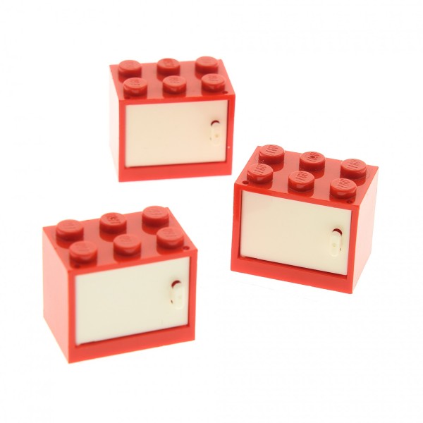 3x Lego Schrank rot 2x3x2 Tür weiß links Kiste Box Noppen voll 453221 4533 4532a
