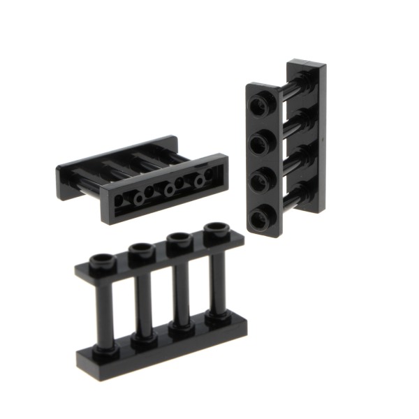 3x Lego Zaun 1x4x2 schwarz Gatter Absperrung 4 Spindeln Noppen 6066113 15332