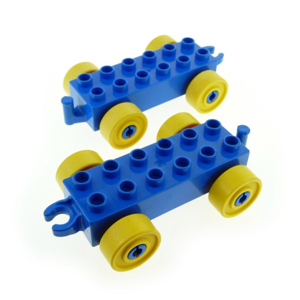 2x Lego Duplo Anhänger 2x6 blau Reifen Rad gelb Schiebe Zug 4107137 2312c01